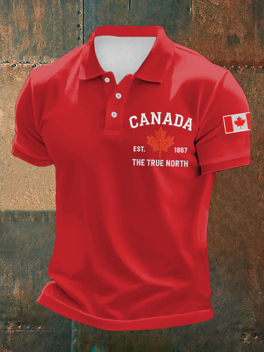 Men's Canada The True North Est.1867 Canadian Flag Print Casual Top