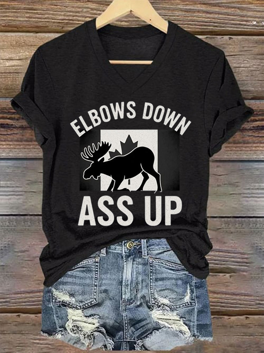 Women's Elbows Down Ass Up Canada V-Neck Tee