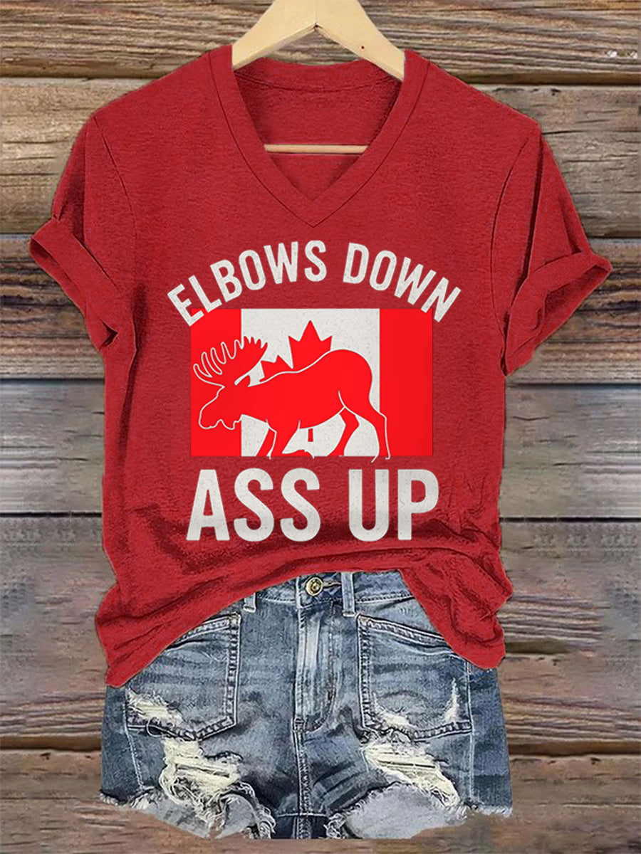 Women's Elbows Down Ass Up Canada V-Neck Tee