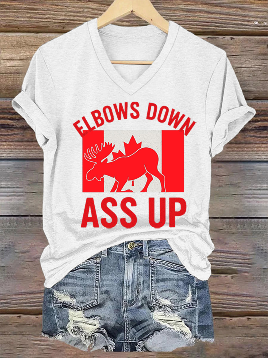 Women's Elbows Down Ass Up Canada V-Neck Tee