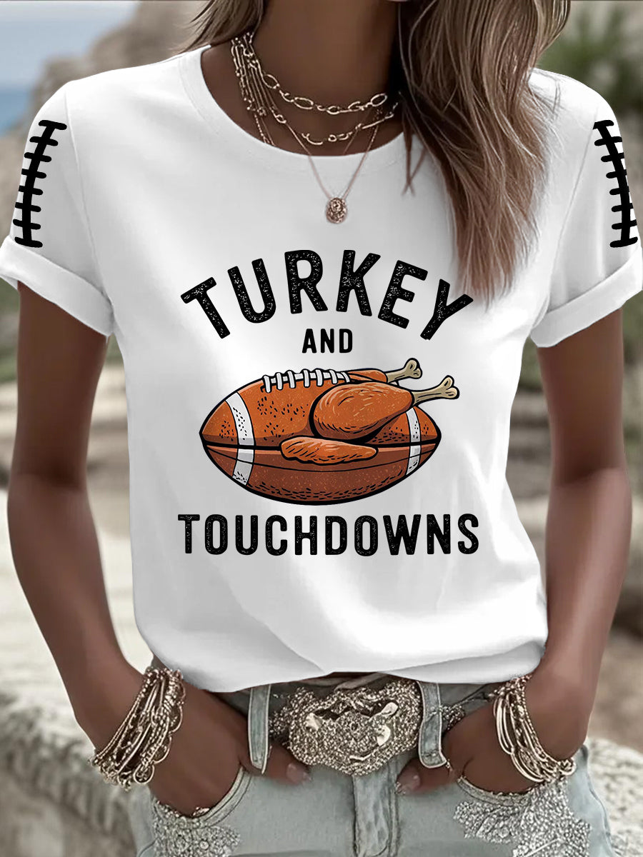 Women's Turkey And Touchdowns Football Short Sleeve T-Shirt