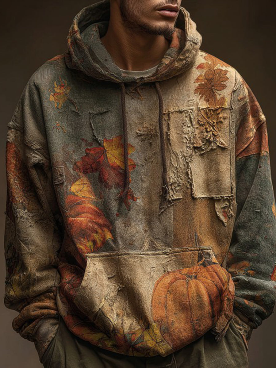 Men's Autumn Fallen Pumpkin Printed Hoodie
