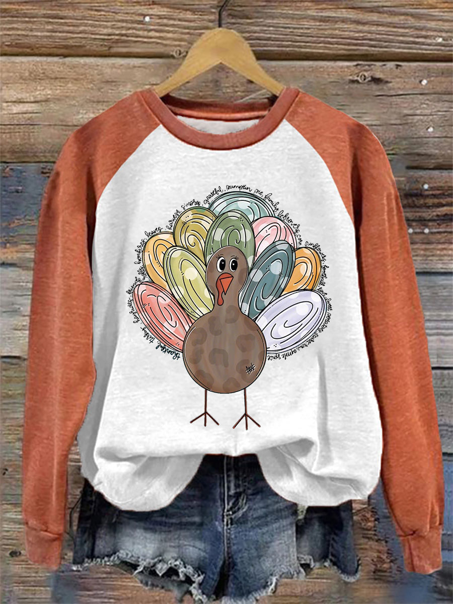 Women's Thanksgiving Turkey Print raglan sleeve sweatshirt