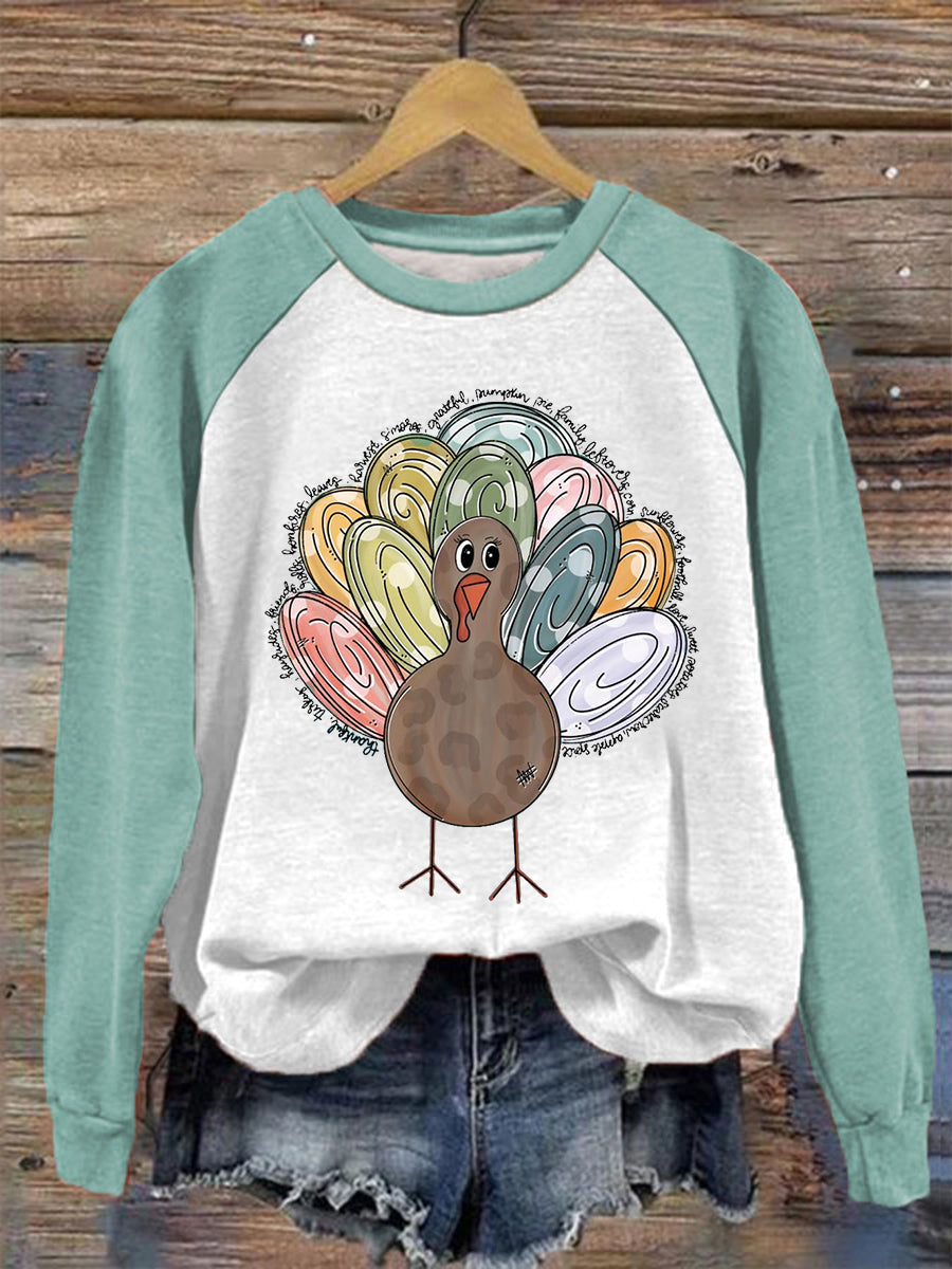 Women's Thanksgiving Turkey Print raglan sleeve sweatshirt