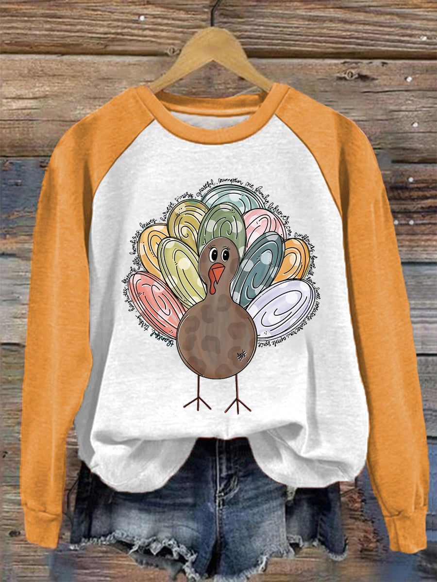 Women's Thanksgiving Turkey Print raglan sleeve sweatshirt