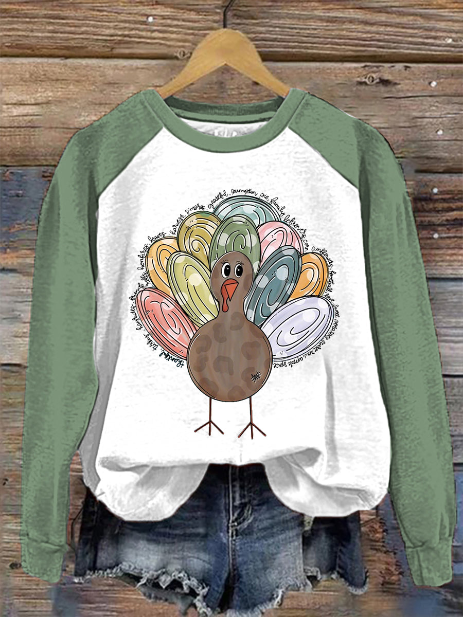 Women's Thanksgiving Turkey Print raglan sleeve sweatshirt
