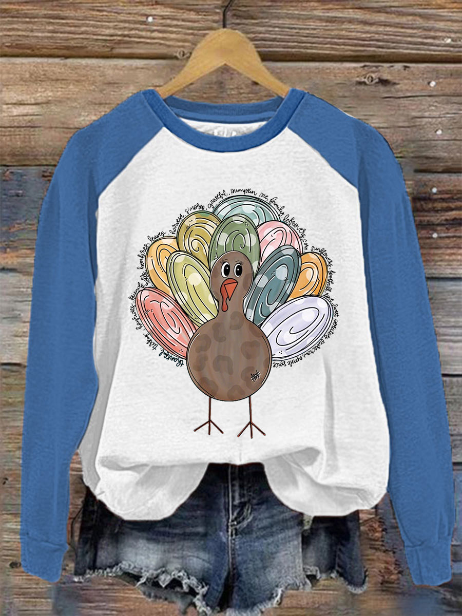 Women's Thanksgiving Turkey Print raglan sleeve sweatshirt
