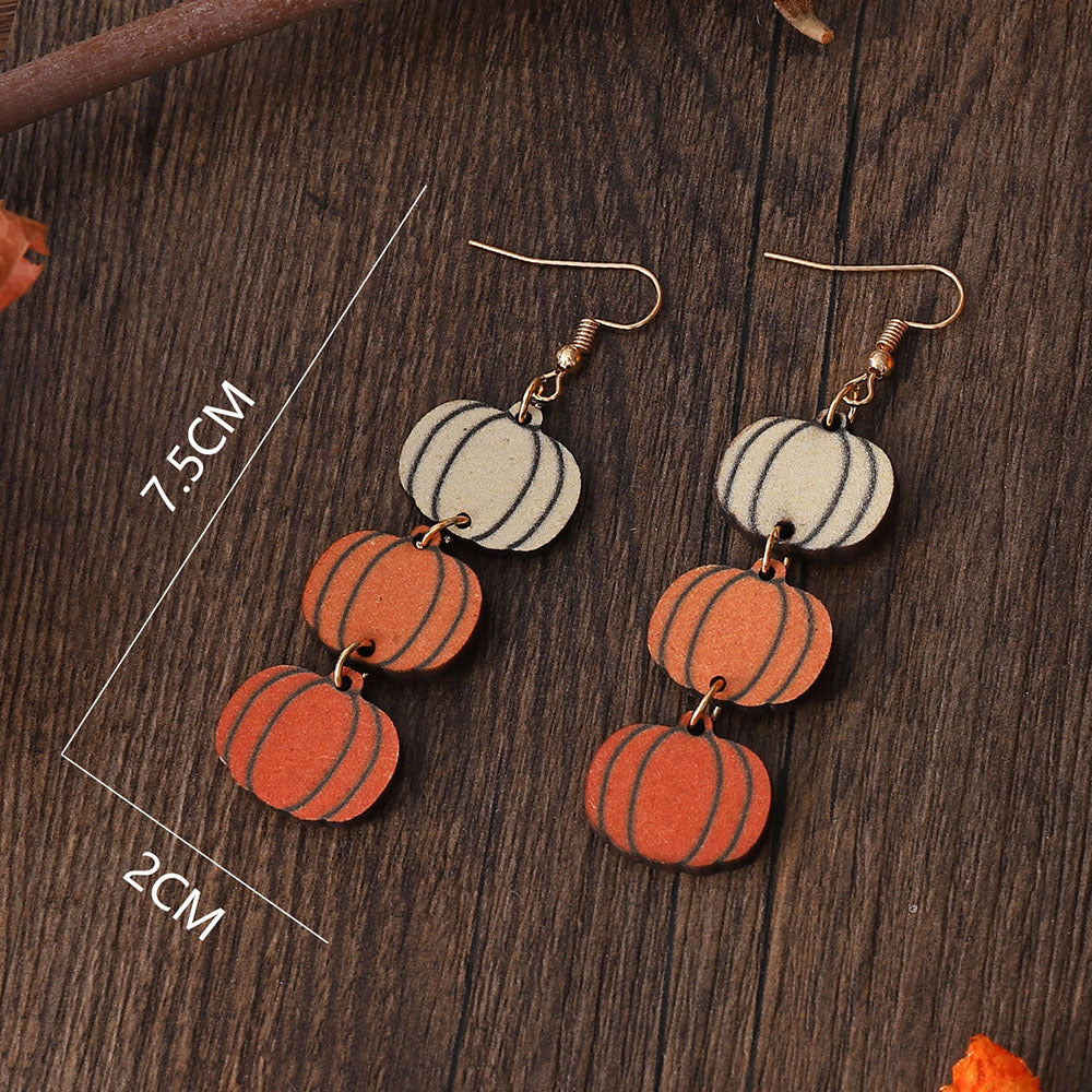 Women's Autumn Halloween Thanksgiving Three-Color Pumpkin Earrings