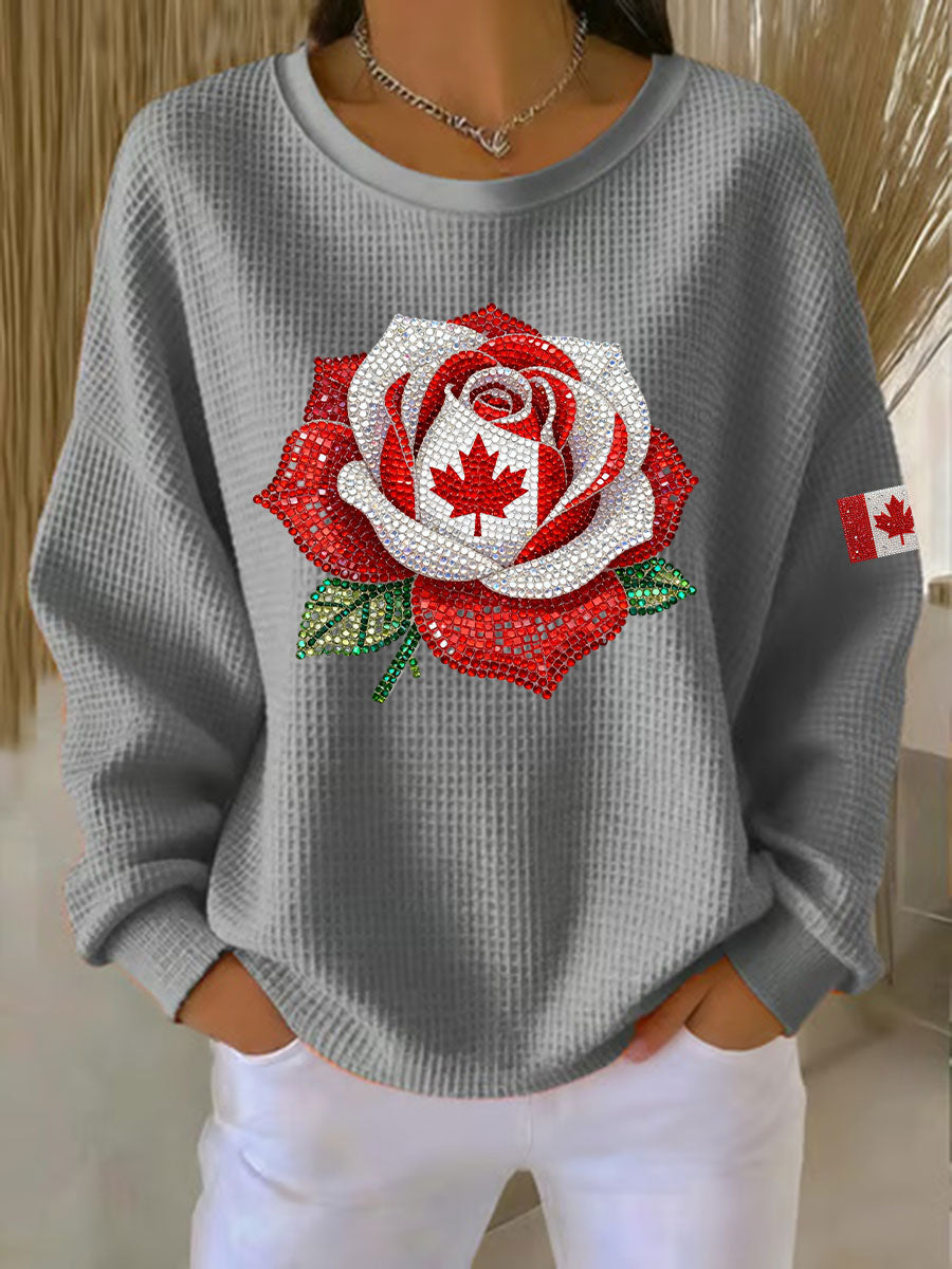 Women's Canadian Rose Print Casual Sweatshirt