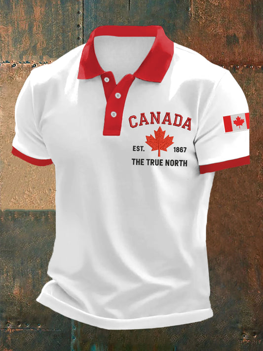 Men's Canada The True North Est.1867 Canadian Flag Print Casual Top