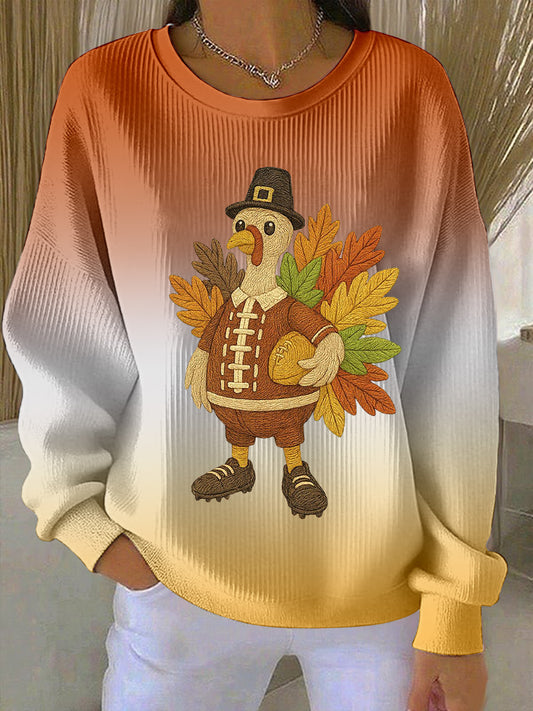 Women's Thanksgiving Turkey Football Print Sweatshirt