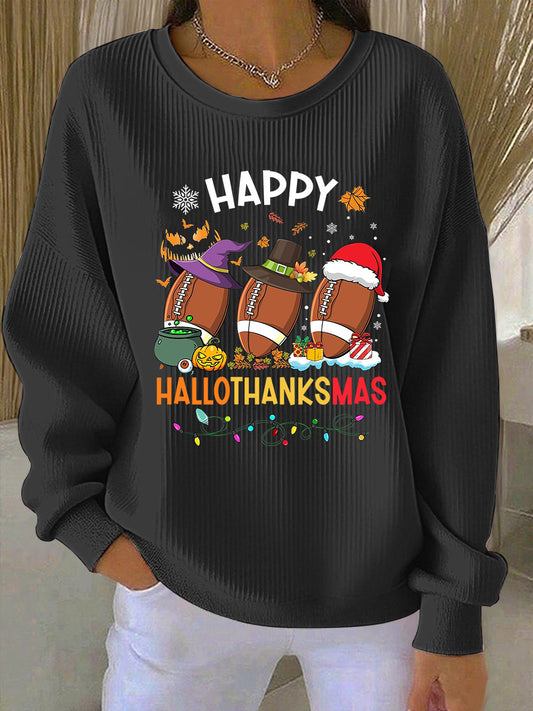 Women‘s Happy Hallothanksmas Football Print Sweatshirt