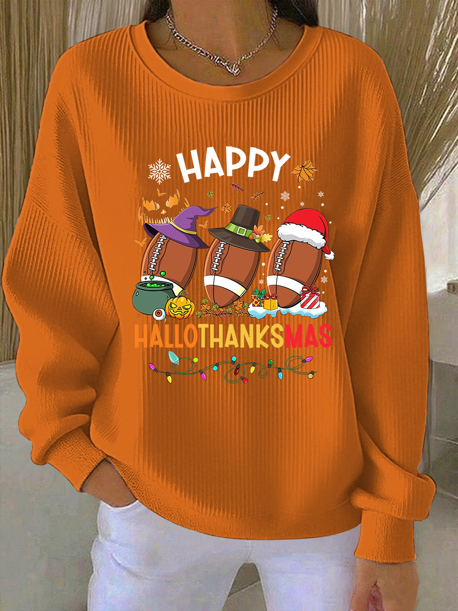 Women‘s Happy Hallothanksmas Football Print Sweatshirt