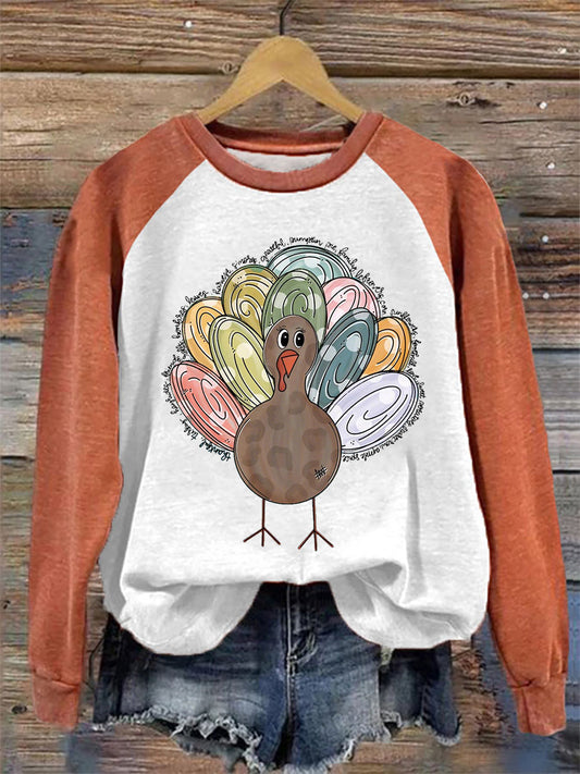 Women's Thanksgiving Turkey Print raglan sleeve sweatshirt