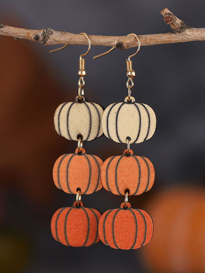 Women's Autumn Halloween Thanksgiving Three-Color Pumpkin Earrings