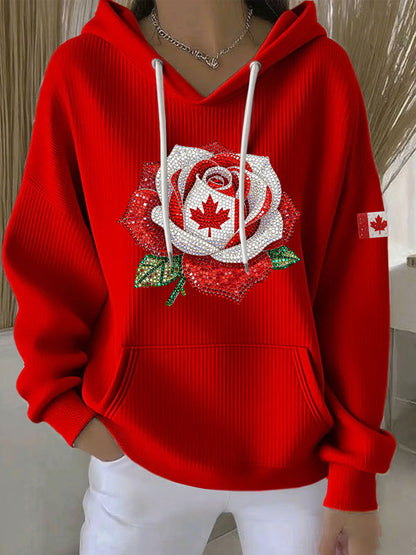 Women's Canadian Rose Print Casual Hoodie